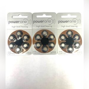 3pack of power one high level hearing aid batteries.